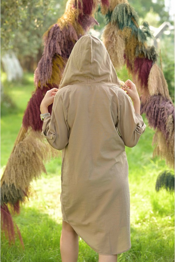 ŞULE KAPÜŞONLU  ELBİSE - TOPRAK RENGİ